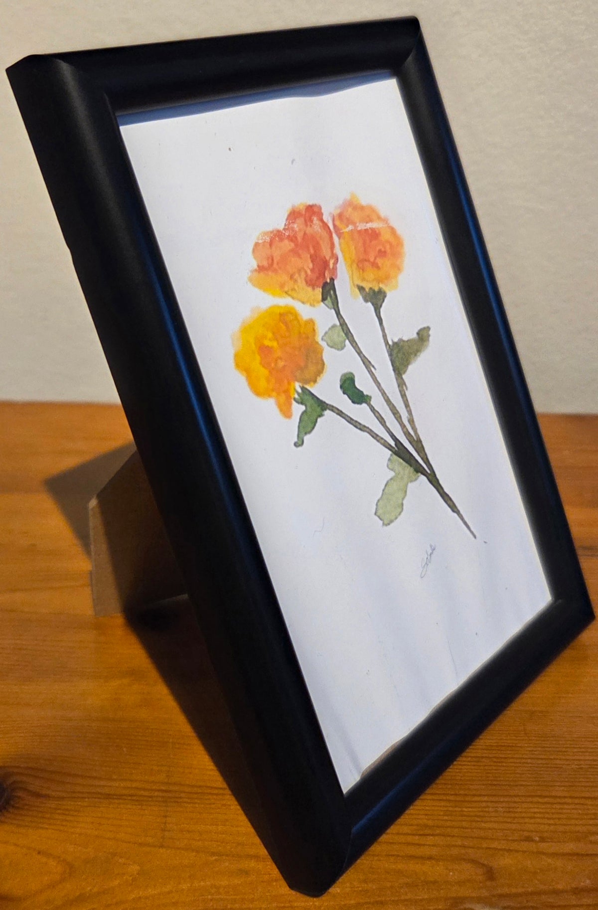 Yellow & Orange Rose A6 Print in Black Frame