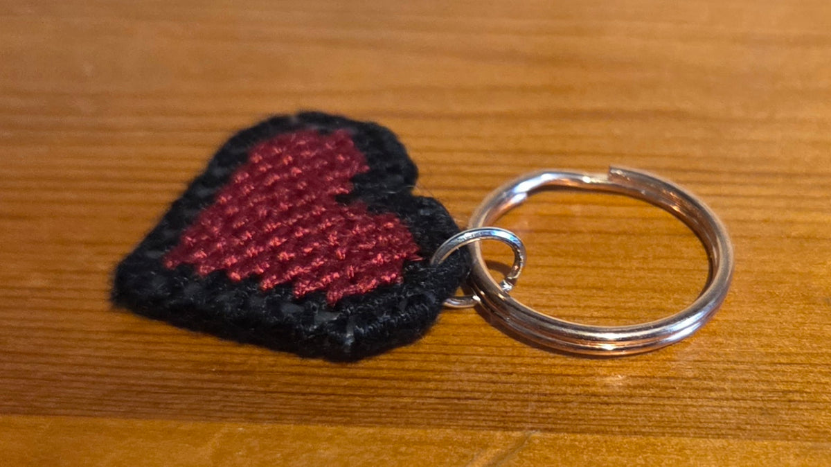 Small Red Heart Cross-stitch Keychain
