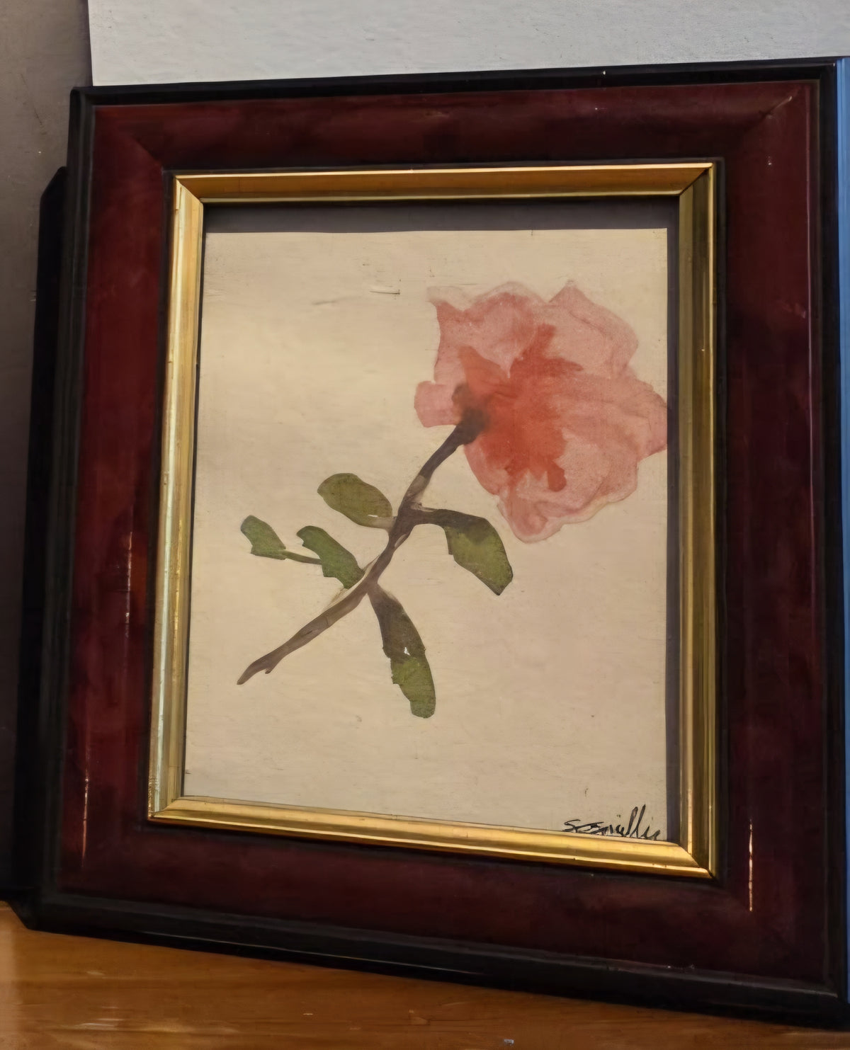Framed Single Rose- Brown/Gold