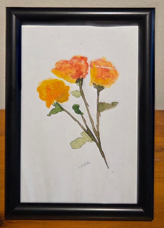 Yellow & Orange Rose A6 Print in Black Frame