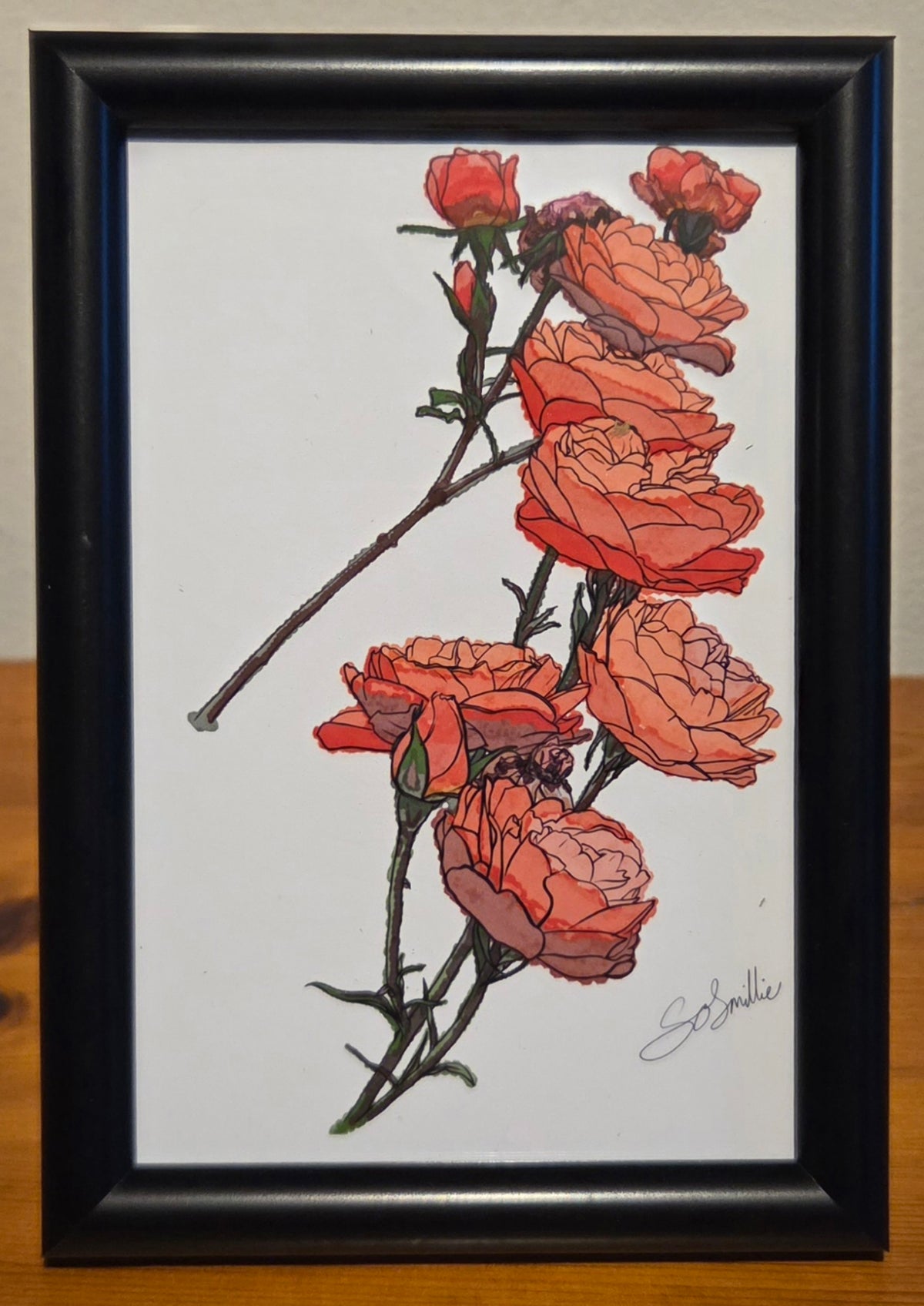 Orange Roses Tower A6 Print is Black Frame