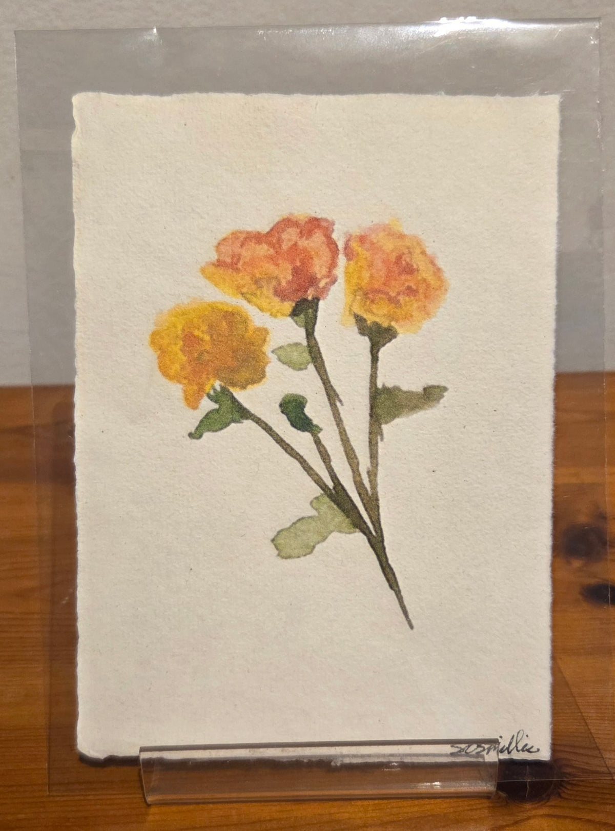 'Yellow & Orange Roses A6 Print on Khadi paper.