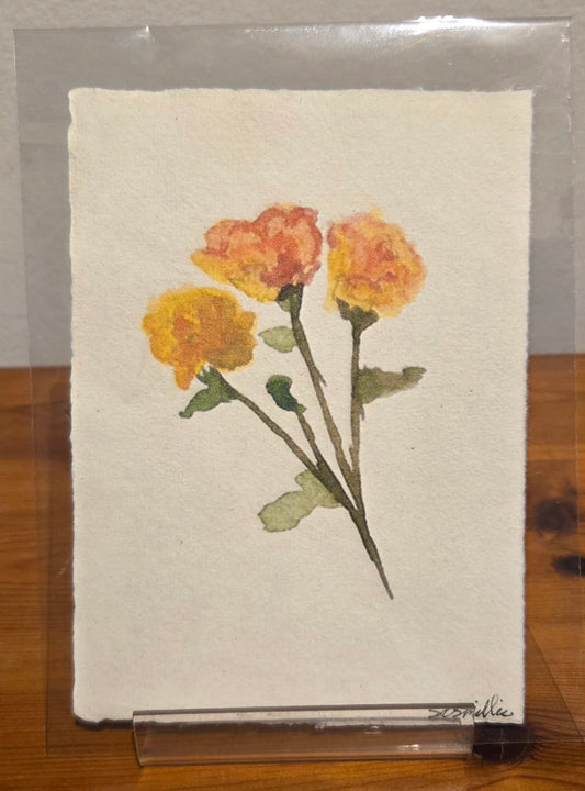 'Yellow & Orange Roses A6 Print on Khadi paper.