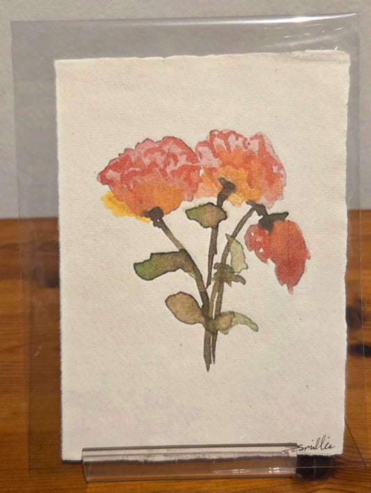 Orange & Pink Roses A6 Print on Khadi Paper