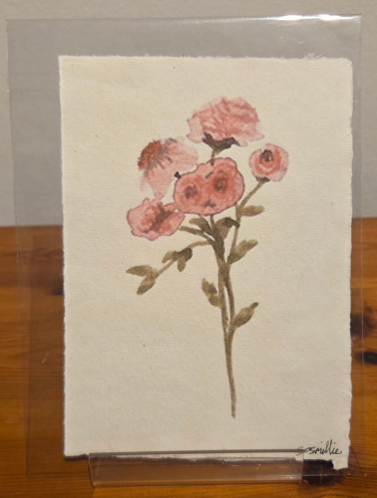 'Pink Roses' A6 Print on Khadi paper