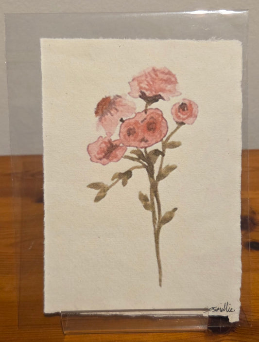 'Pink Roses' A6 Print on Khadi paper