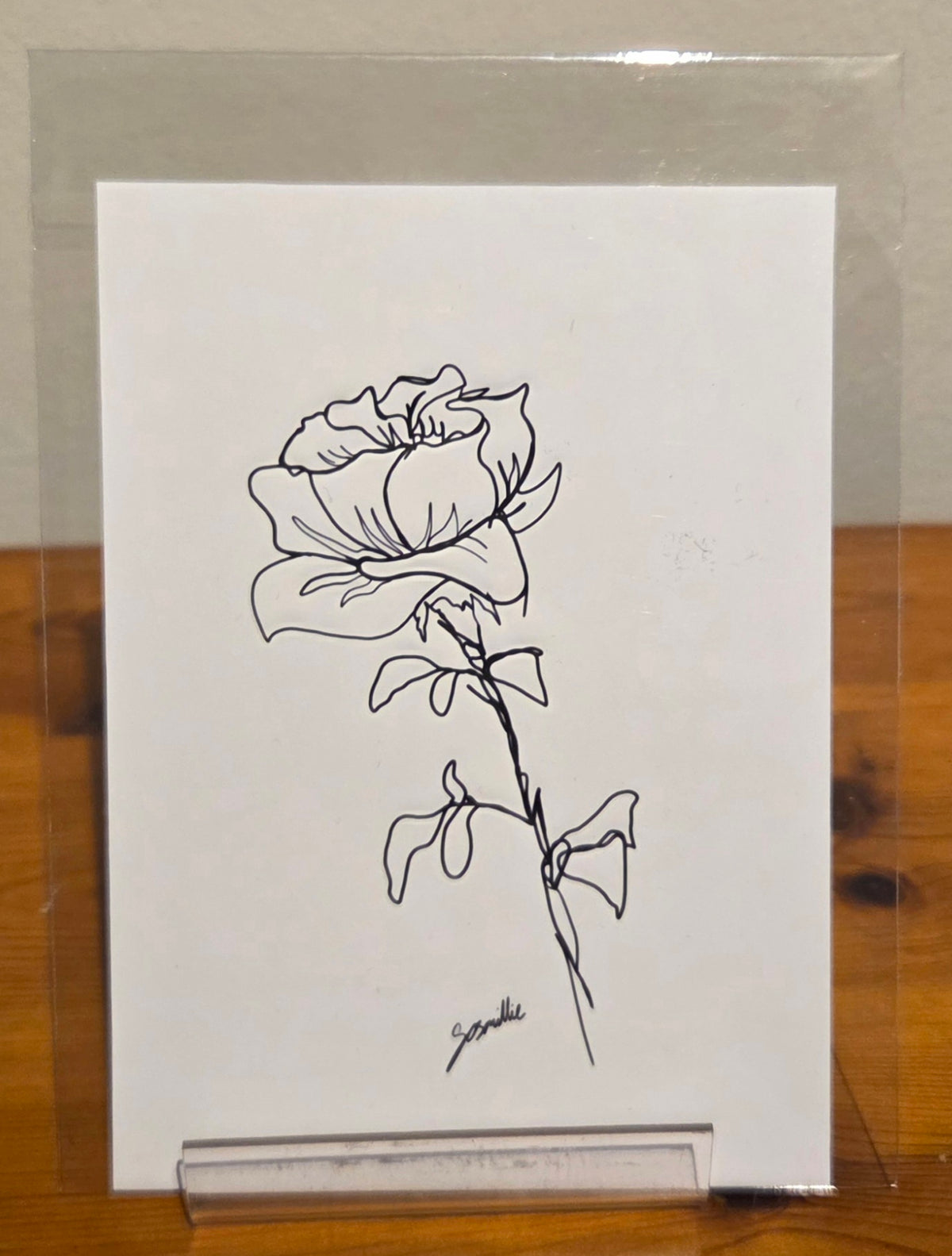 'Black & White Line Rose A6 Print on Photo paper