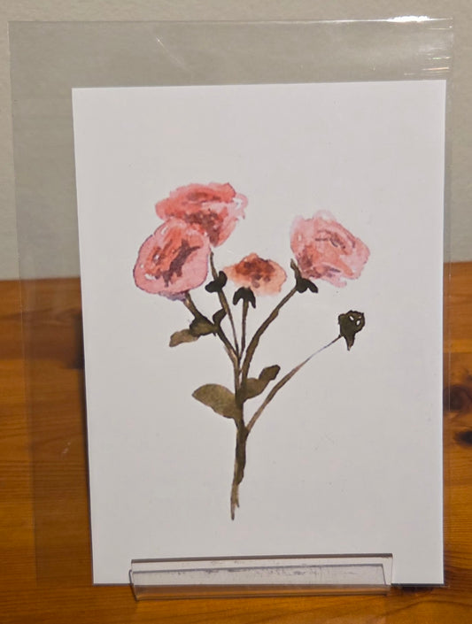 'Four Pink Roses A6 Print Photo paper