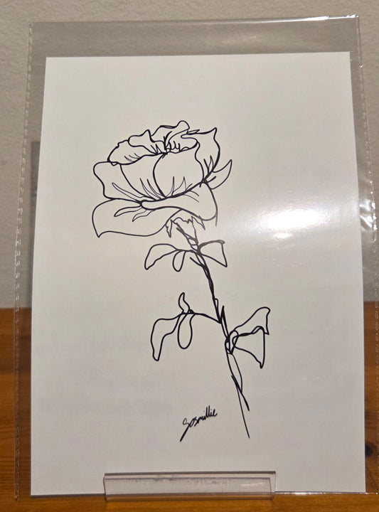 Black & white line Rose A5 Pront on  Photo Paper