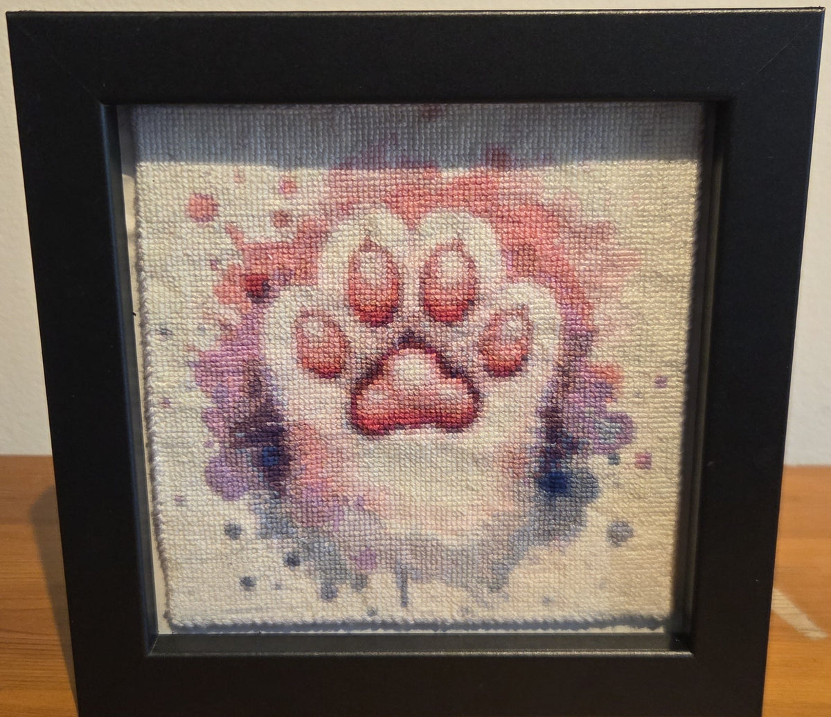 Colourful Paw Cross-Stitch in A Frame