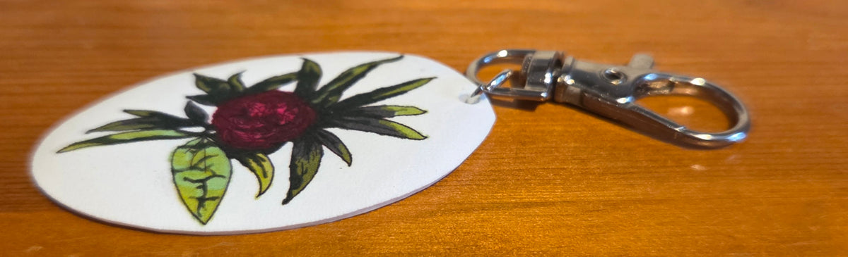 Single Peony with Leaves Keychain