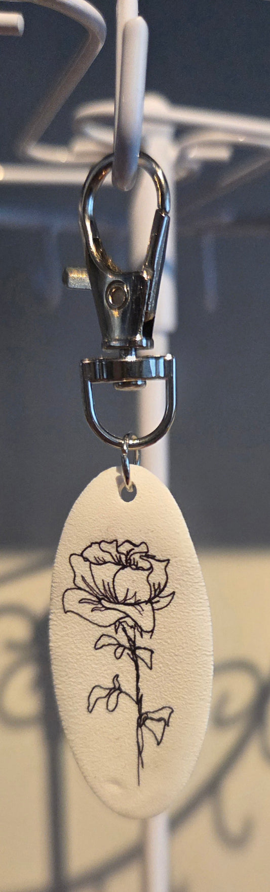 Line Drawing Rose Keychain