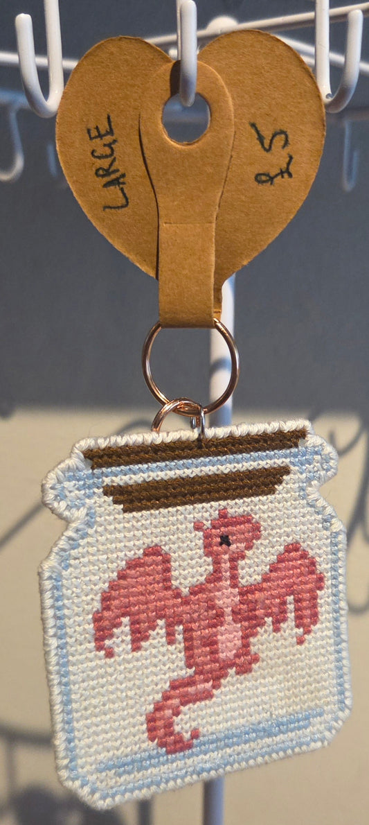 Pink Dragon Jar Cross-stitch Keychain
