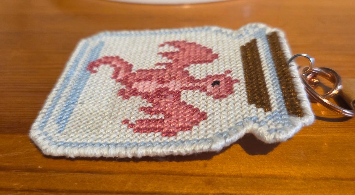 Pink Dragon Jar Cross-stitch Keychain
