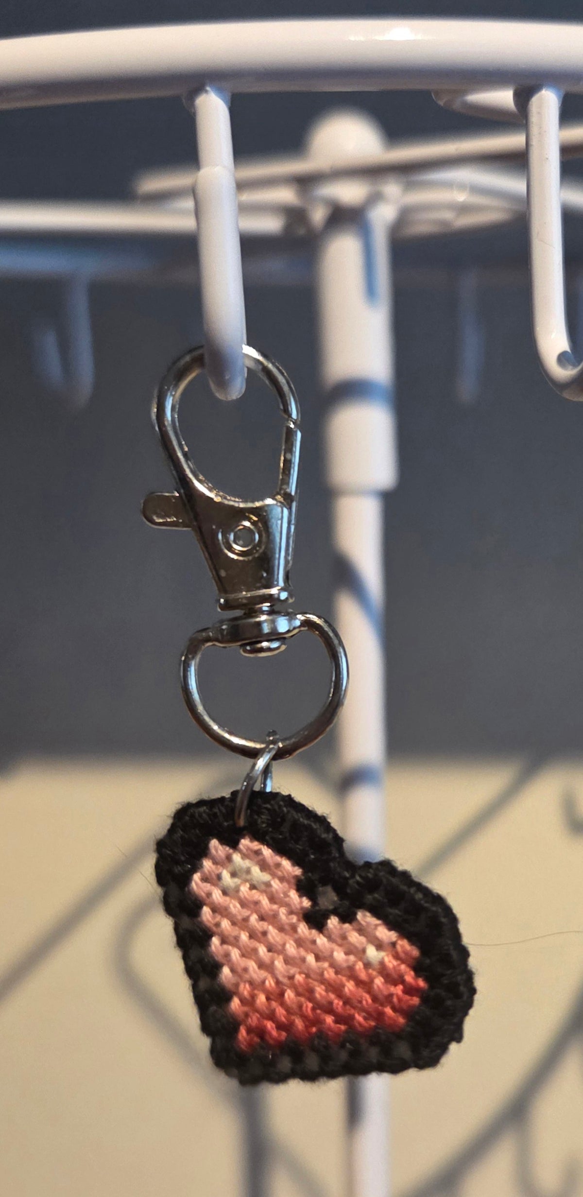 Small Pink Heart Cross-stitch Keychain