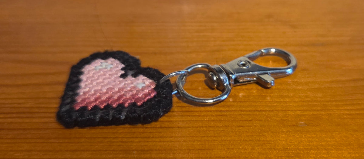 Small Pink Heart Cross-stitch Keychain