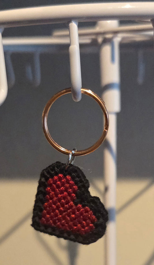 Small Red Heart Cross-stitch Keychain