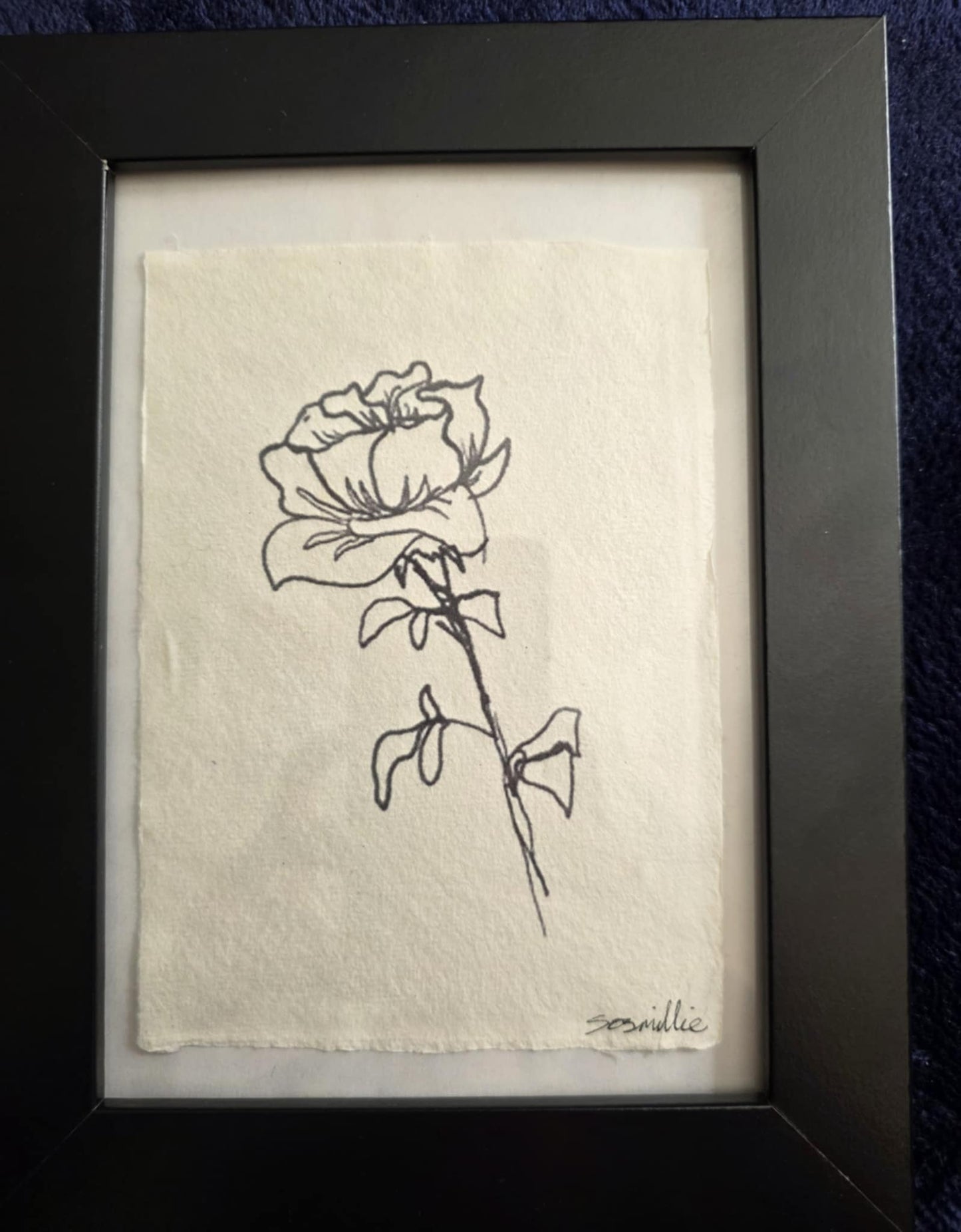 Black-White-Line-Rose Khadi Paper