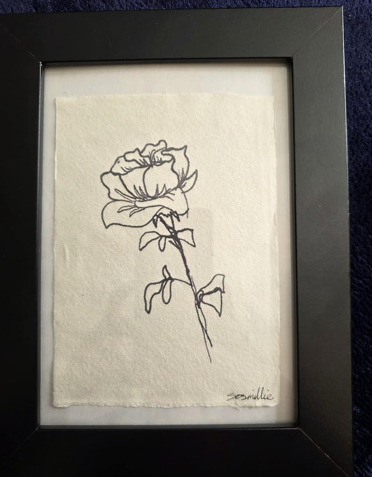 Black-White-Line-Rose Khadi Paper
